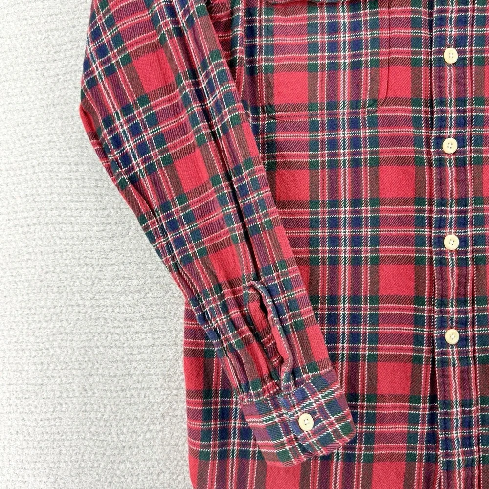 Vtg Polo Ralph Lauren Tartan Plaid Flannel Shirt Mens Medium Red Heavyweight Y2K